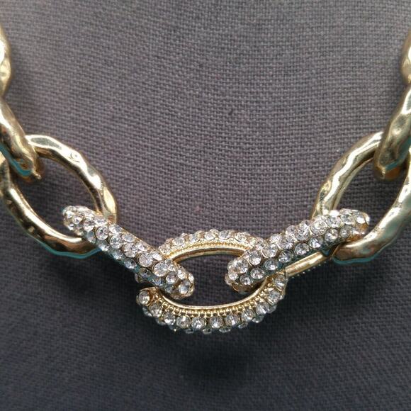 Vintage Chunky Chain Rhinestone Necklace, Gold Tone, Vintage Jewelry, 21 Inches - Picture 3 of 10